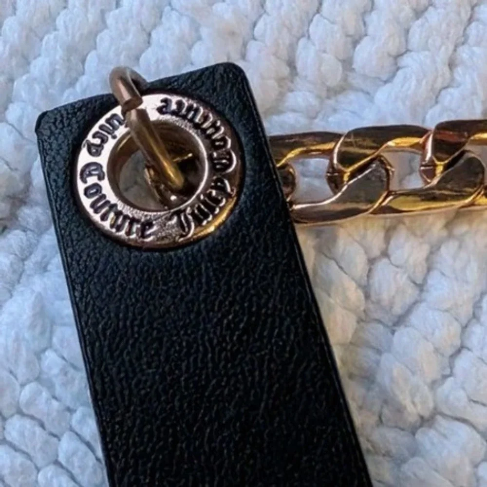 Juicy Couture Black‎ Faux Leather Gold Chain Skinny Belt Oval Buckle